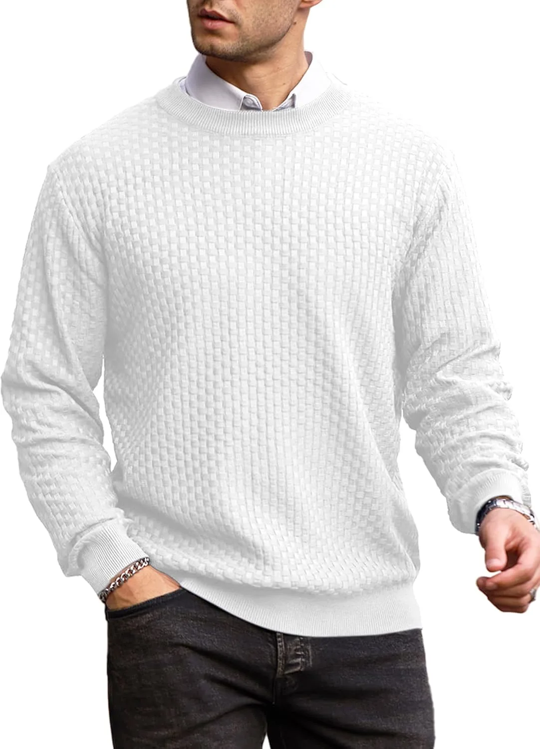 

Мужской свитер Zaitun с воротником-гольф, вафельной вязкой и длинными рукавами