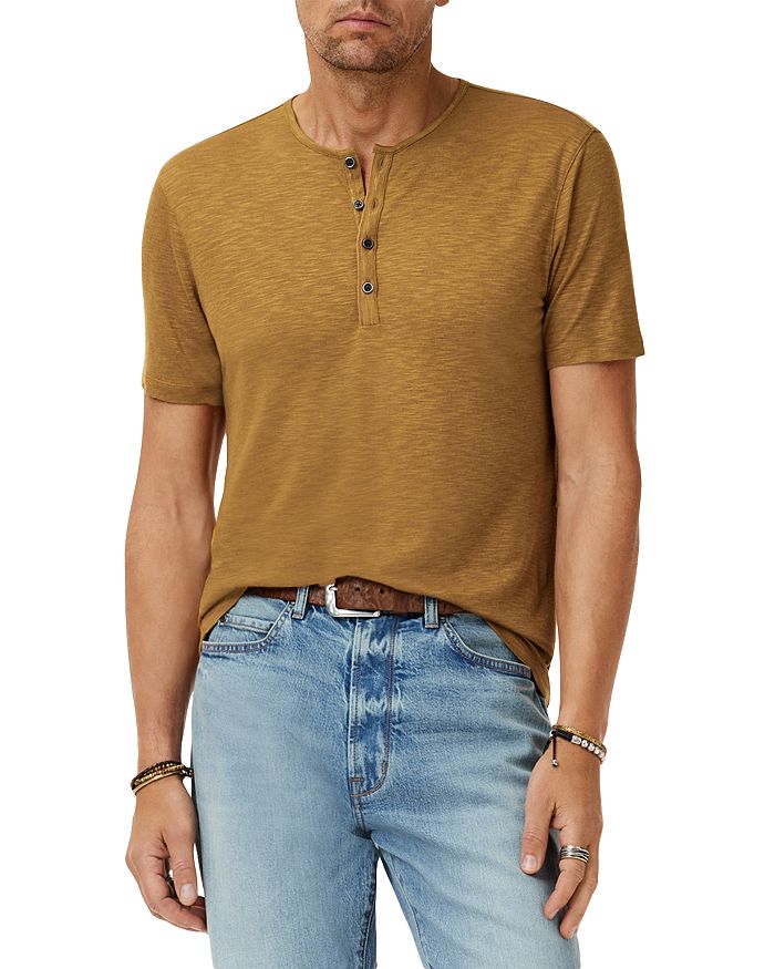 

Biello Слим Фит Хенли с Коротким Рукавом John Varvatos, коричневый/бежевый