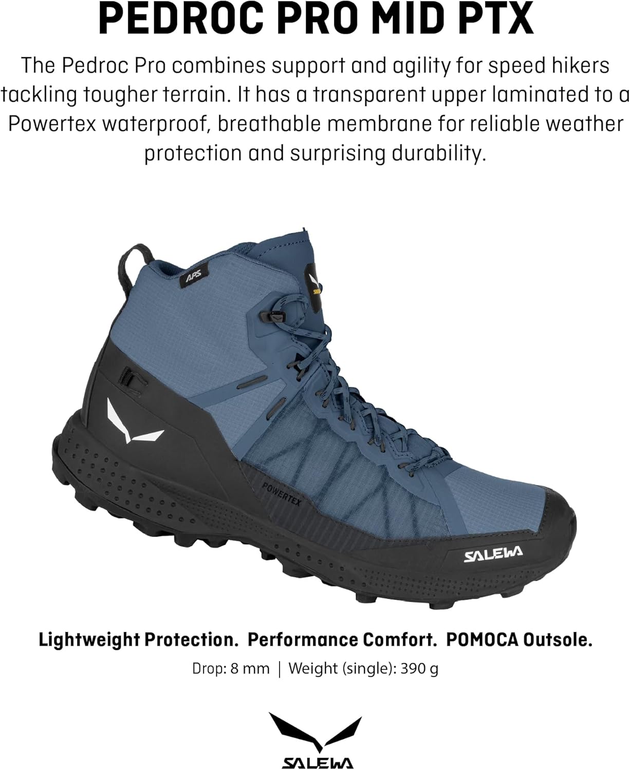 Мужские трекинговые и походные ботинки Salewa Pedroc Pro Powertex водонепроницаемые, черный/синий — фото 2