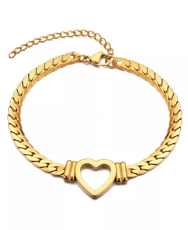 

Браслет в форме сердца из плоской золотой цепочки, устойчивый к потускнению Adornia, gold