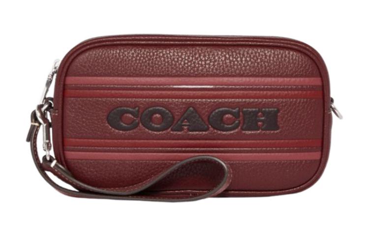 

COACH Кожаный клатч на молнии с угловой застежкой малого размера для женщин в бордовом цвете