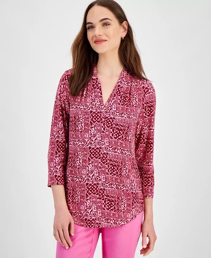 

Топ Petite Smara Statement с V-образным вырезом и рукавами 3/4 JM Collection, розовый