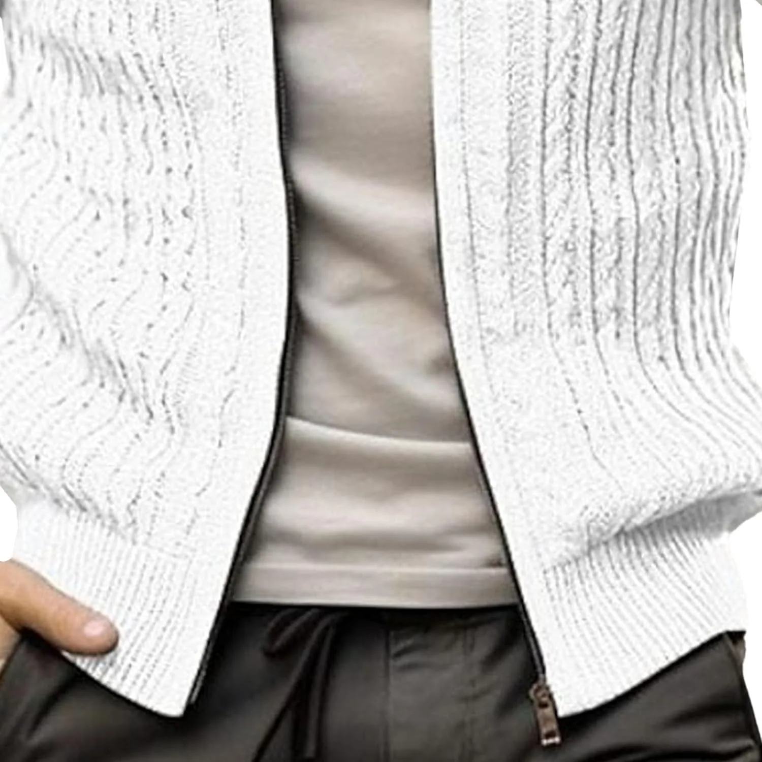 Мужской свитер с молнией и кабельным узором Slim Fit — фото 2