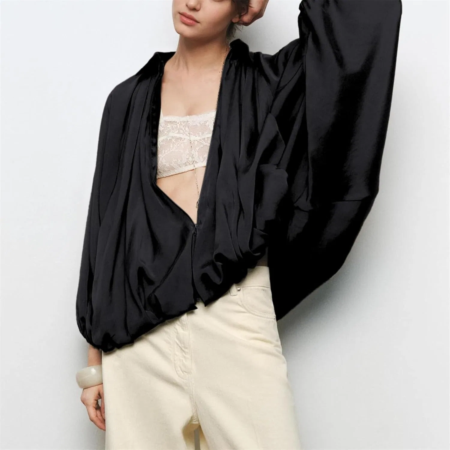 Женская куртка-бомбер Oversized, Polyester, Black — фото 3
