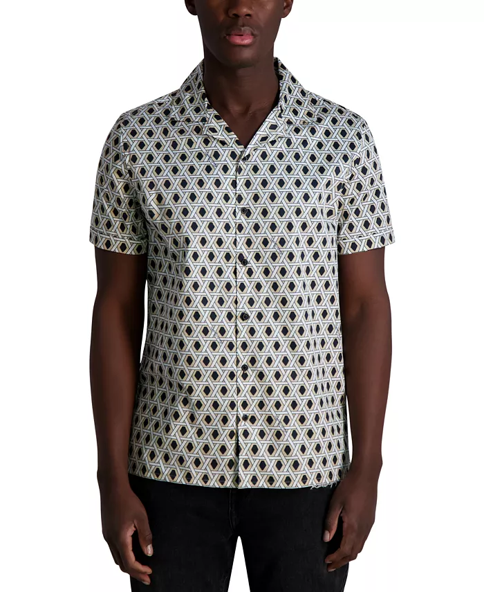 

Мужская классическая рубашка с геометрическим принтом и пуговицами Camp Shirt KARL LAGERFELD PARIS, коричневый/бежевый