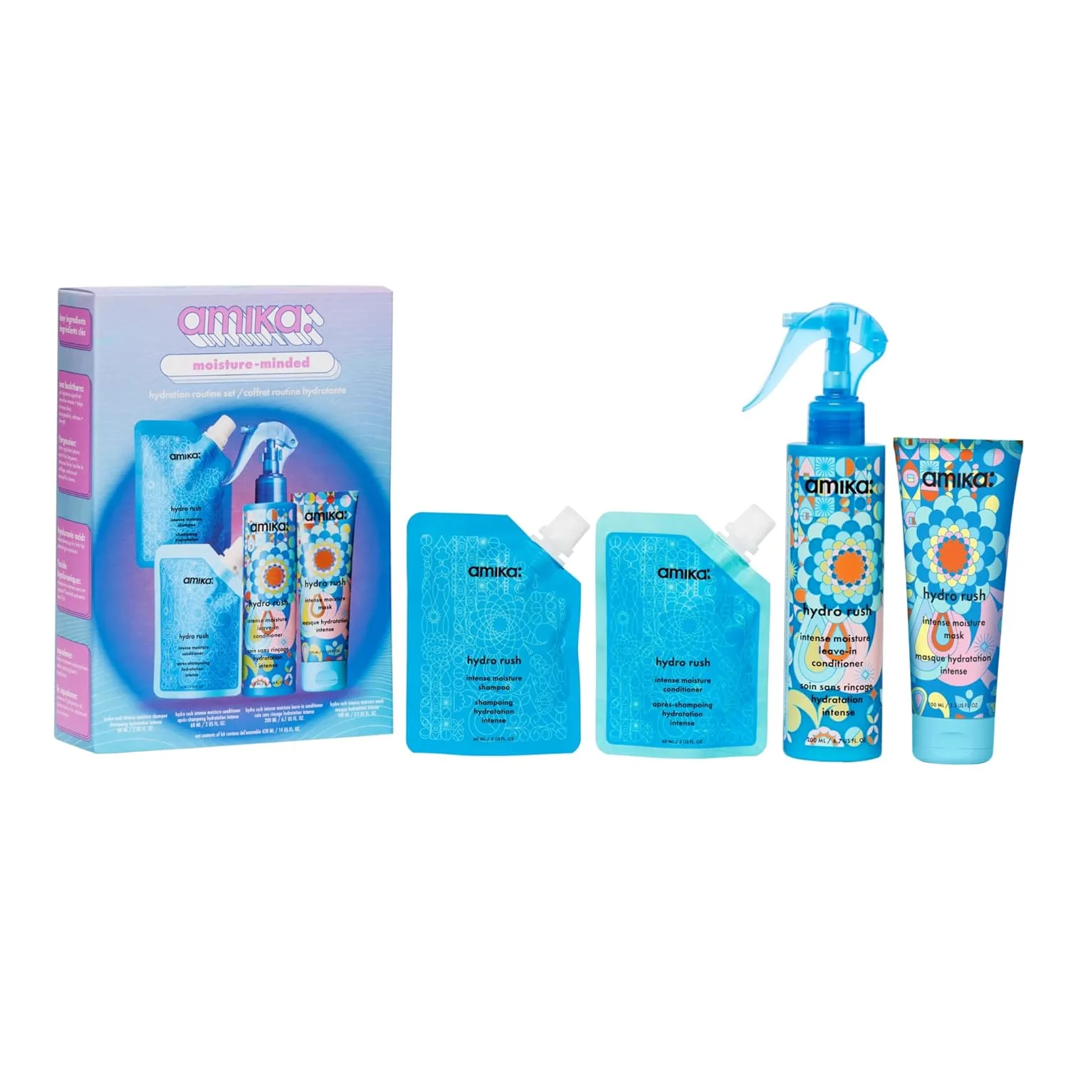 Набор для увлажнения волос amika moisture-minded hydration routine set | подарочный набор для сухих волос, одобрен для путешествий по правилам TSA.