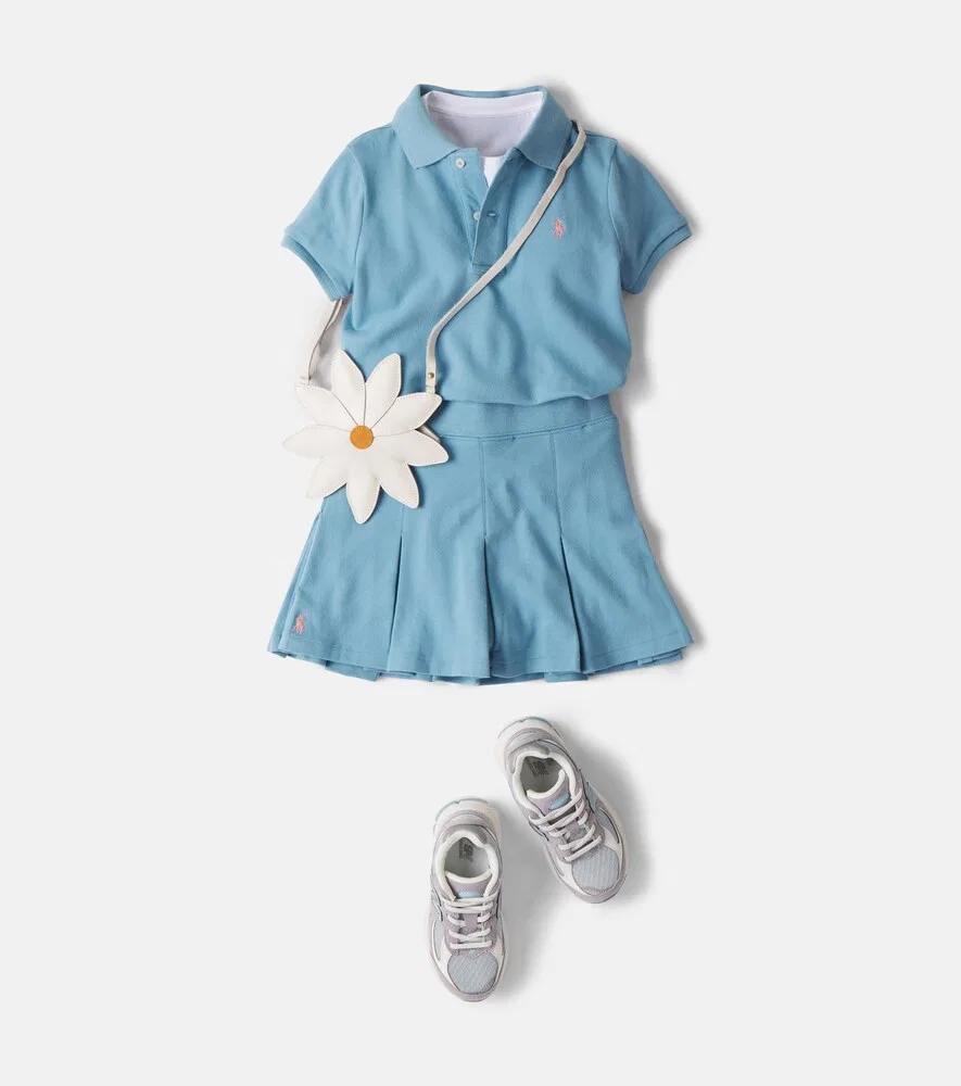 Комплект из хлопковой рубашки-поло и юбки пике Polo Ralph Lauren Kids, синий — фото 2