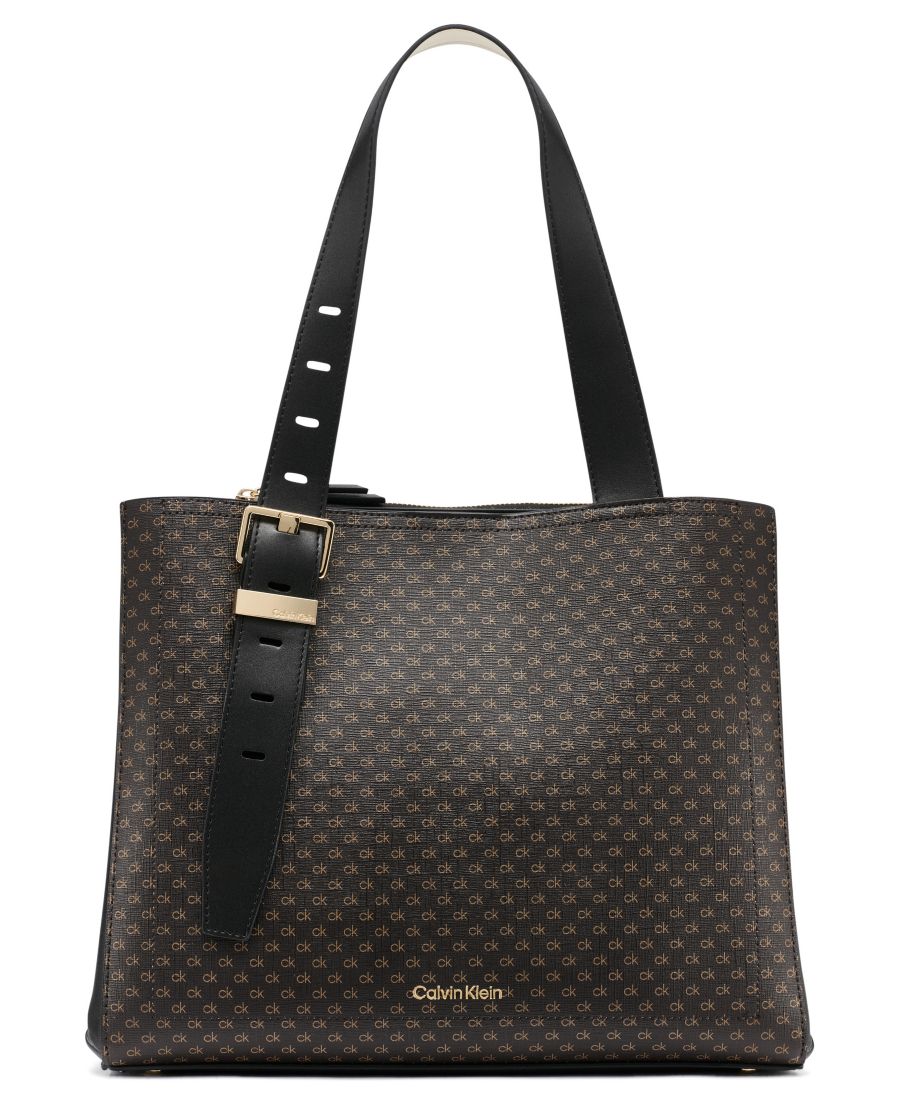 

Сумка-тоут Lowen Signature с тремя отделениями и регулируемым размером Calvin Klein, Brown Khk/blk