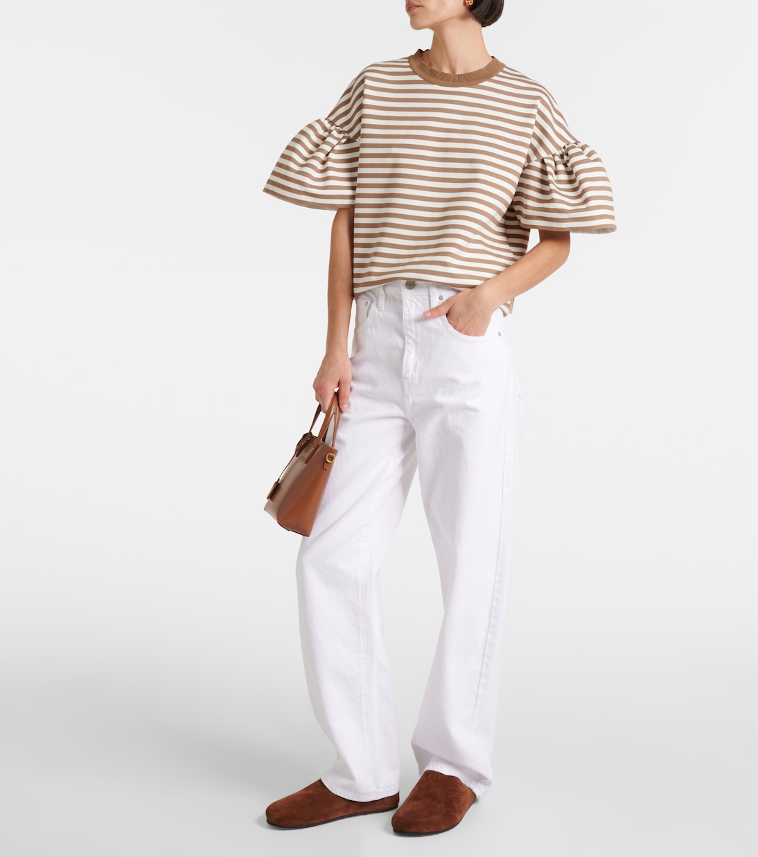 Футболка из полосатого джерси Peirak Max Mara, Cammello Bianco — фото 2