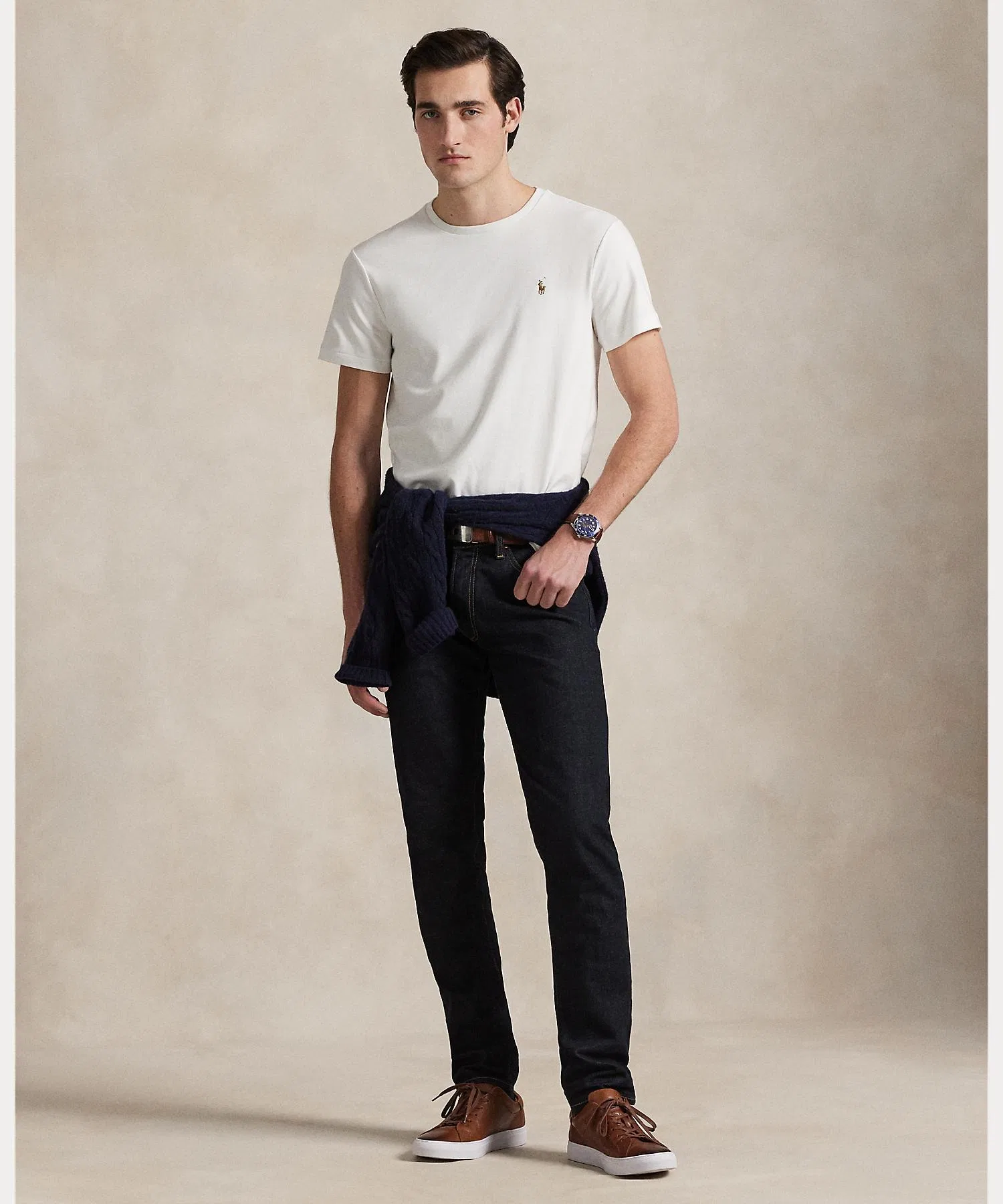 Мужская хлопковая футболка POLO RALPH LAUREN белая — фото 3