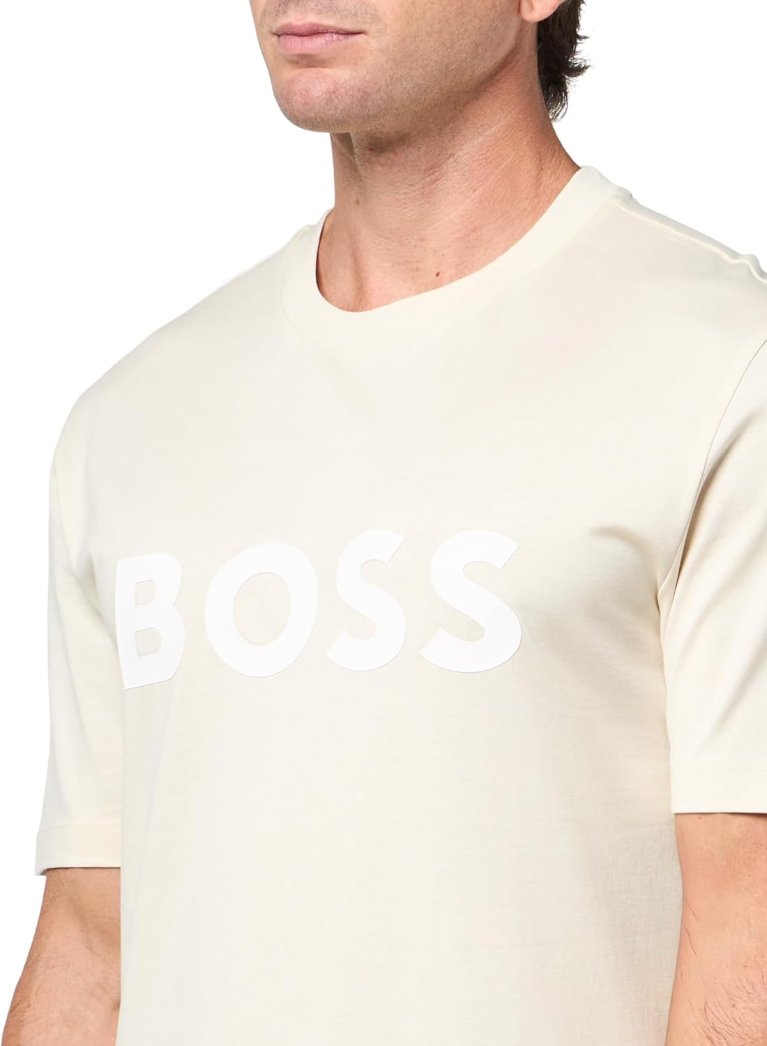Мужская футболка из хлопкового джерси с большим логотипом BOSS, Cream Gloss — фото 3
