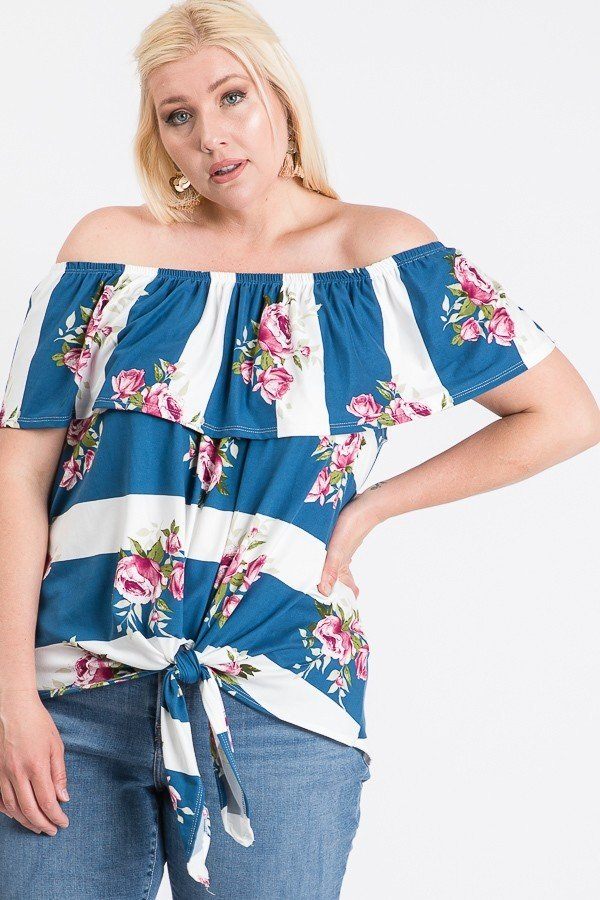 

Топ с открытыми плечами и оборками спереди FASHNZFAB, цвет dusty blue