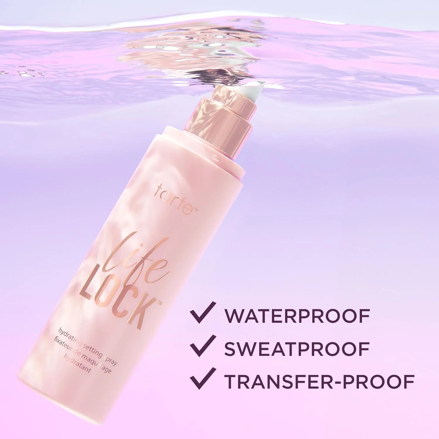 Tarte Life Lock Hydrating Setting Spray - 10-в-1 легкий спрей с гиалуроновой кислотой для увлажнения и фиксации макияжа, водостойкий, устойчивый к поту и переносу, веганский и cruelty free 100 мл (1 шт.) — фото 4