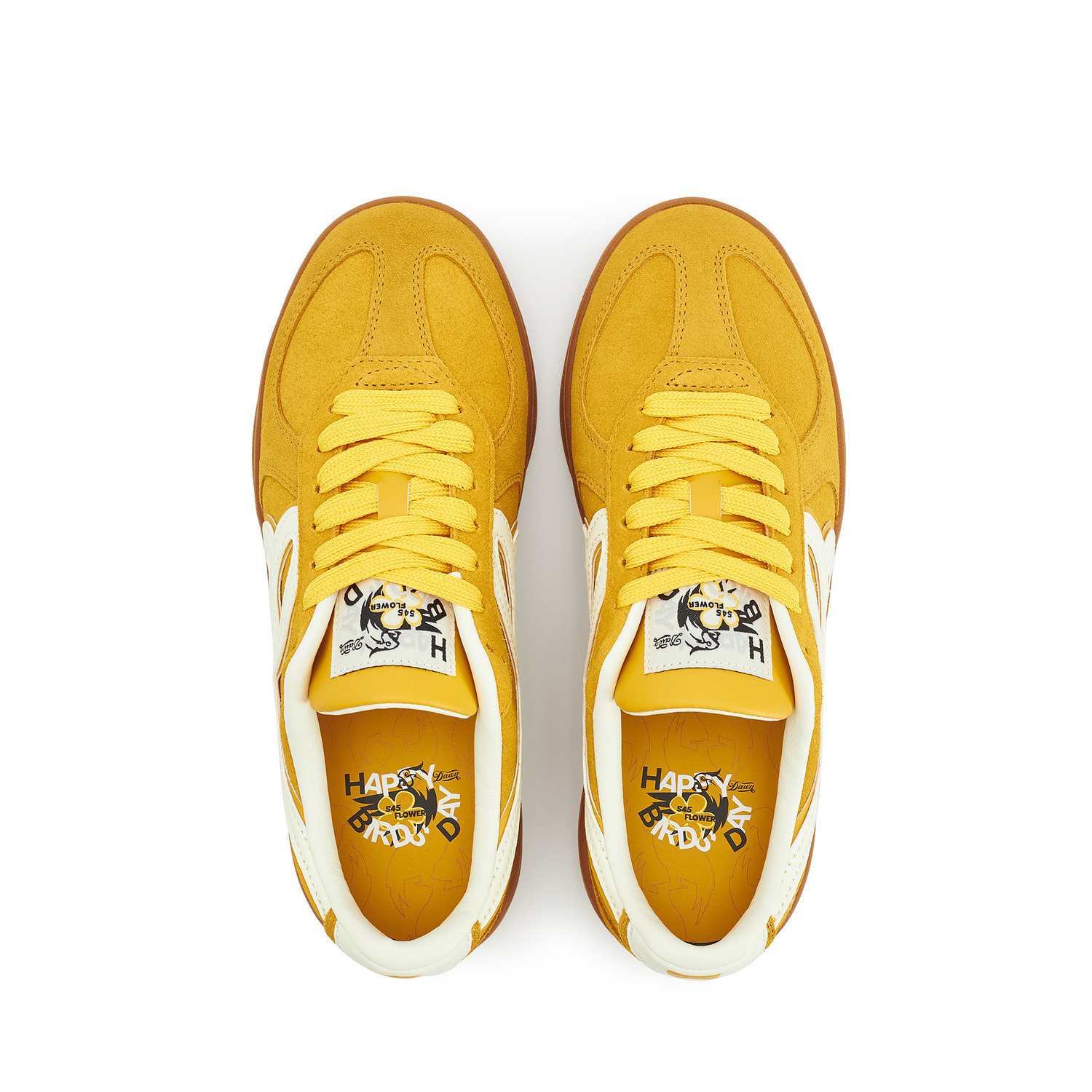 HAPPY BIRDS DAY S45 X German Army Trainers Унисекс низкие белые с желтыми акцентами (с подарками), цвет Speed Yellow (with Giveaways) — фото 4