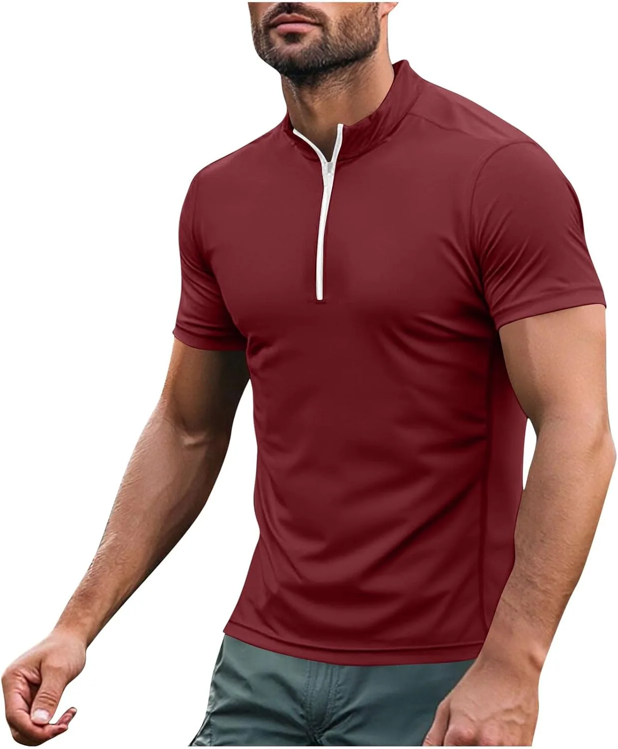 

Мужская футболка с четвертью молнии и коротким рукавом