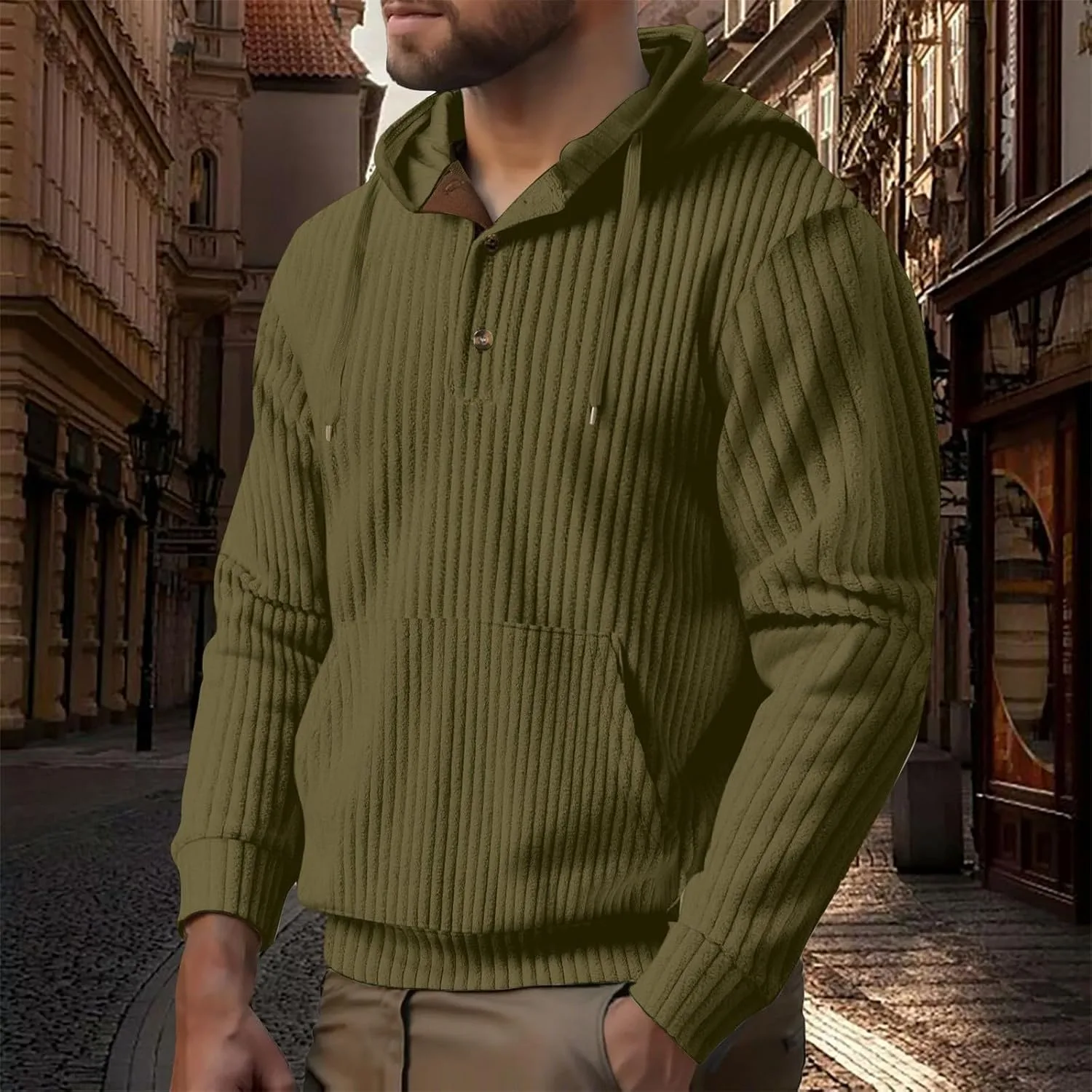 Толстовка Casual для мужчин Slim Fit с капюшоном и застежкой на пуговицы — фото 2