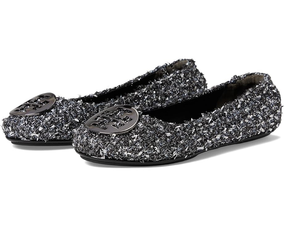 

Туфли на плоской подошве Tory Burch Minnie Travel Ballet with Metal Logo, цвет Silver Confetti/Gunmetal
