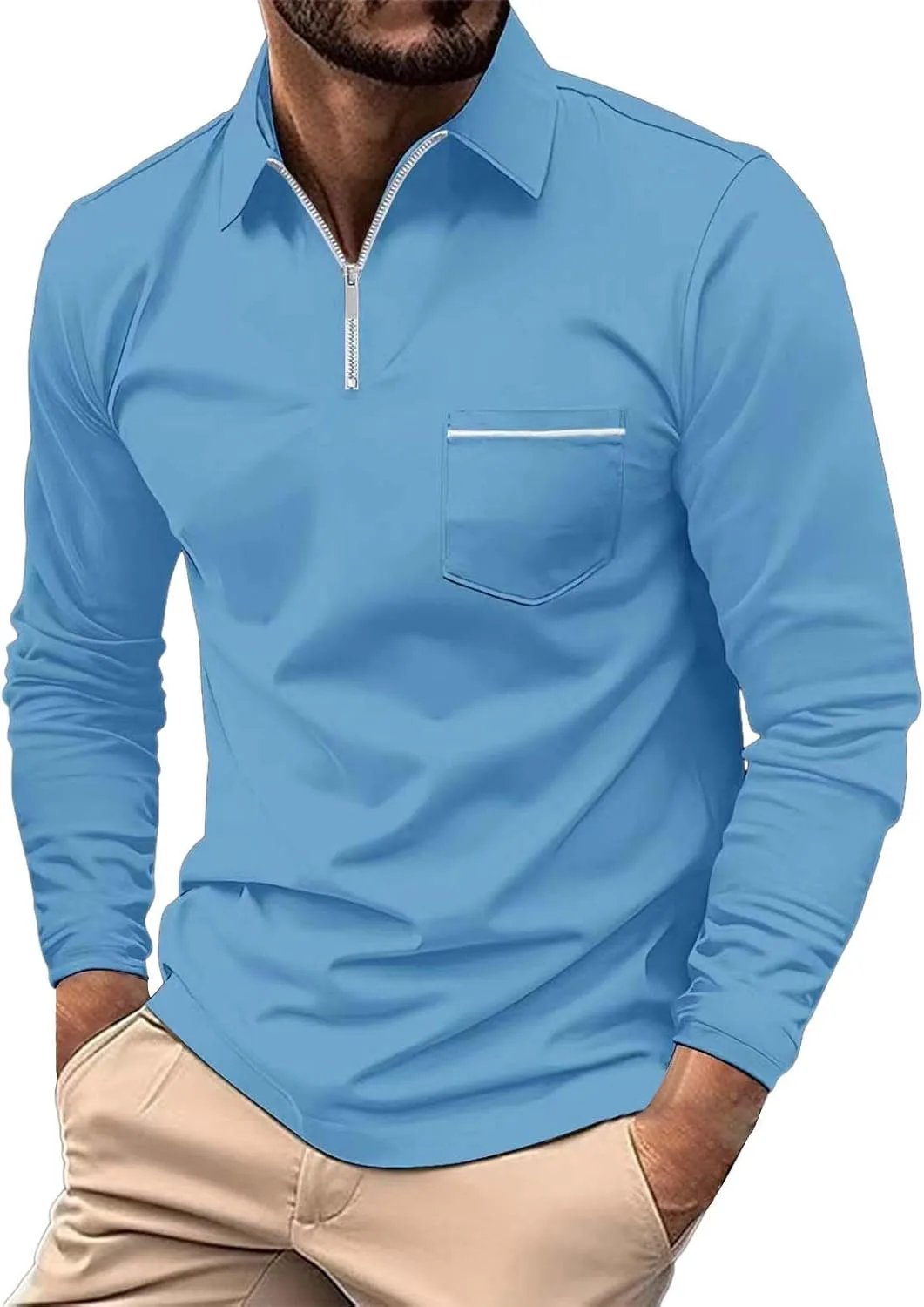 

Мужская повседневная поло с молнией на четверть Miyaomn, Slim Fit, длинный рукав