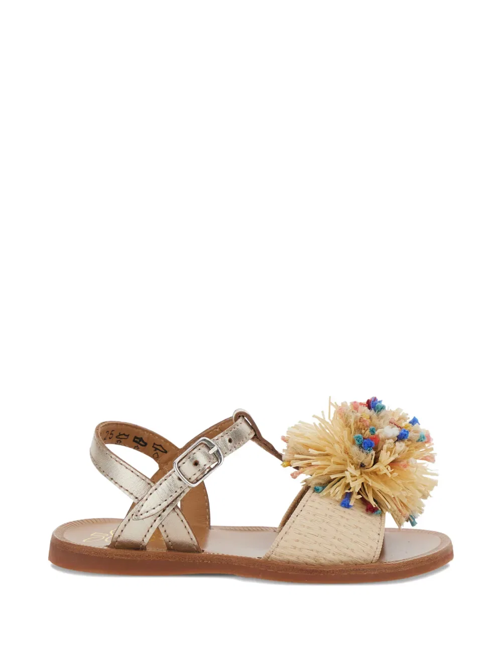 Кожаные сандалии с помпонами Pom D’Api Kids, нейтральный — фото 2