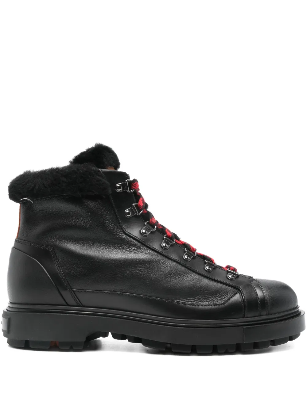 

Ботинки на шнуровке с меховой отделкой Santoni, черный