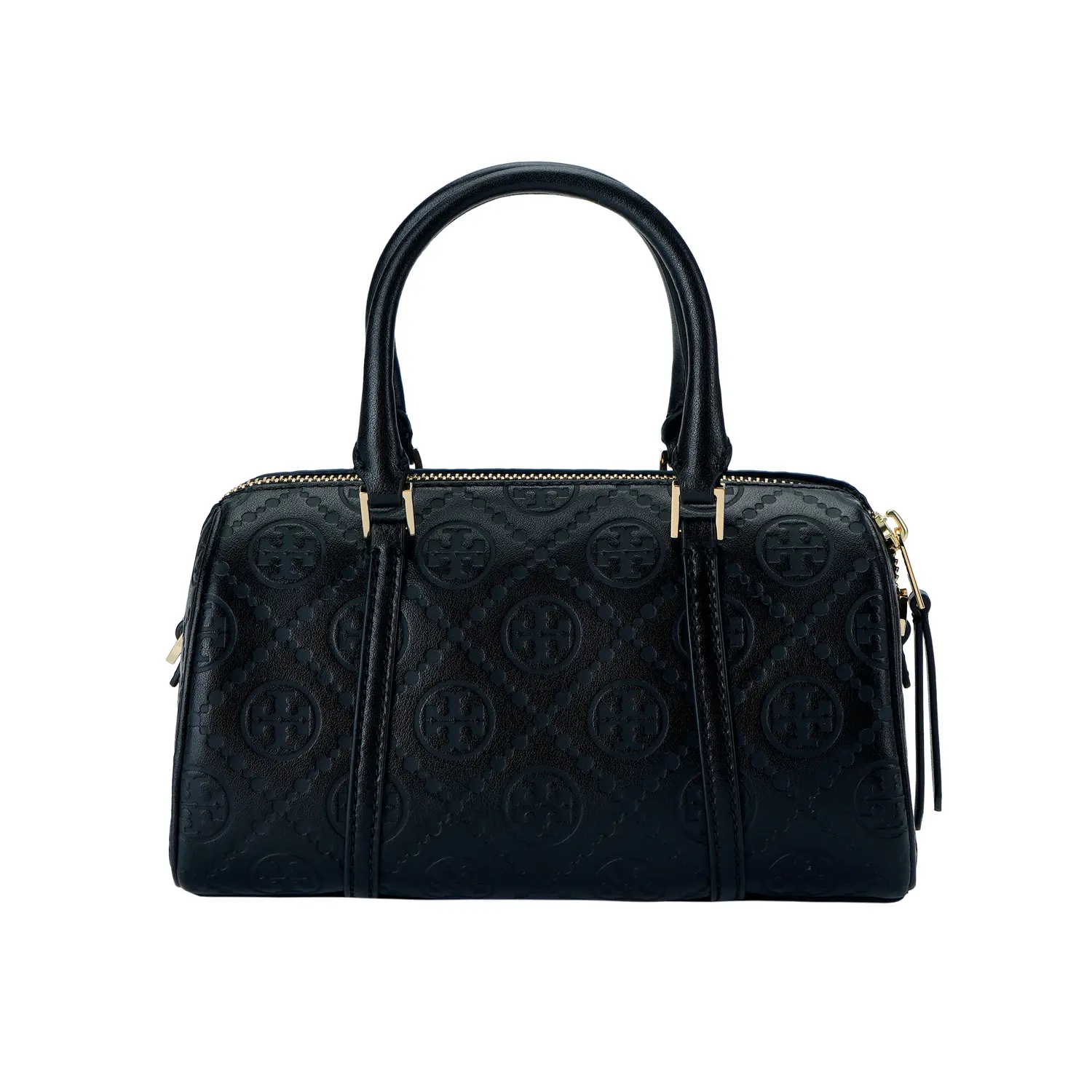 

TORY BURCH Кожаная миниатюрная бочкообразная сумка с монограммой T черная