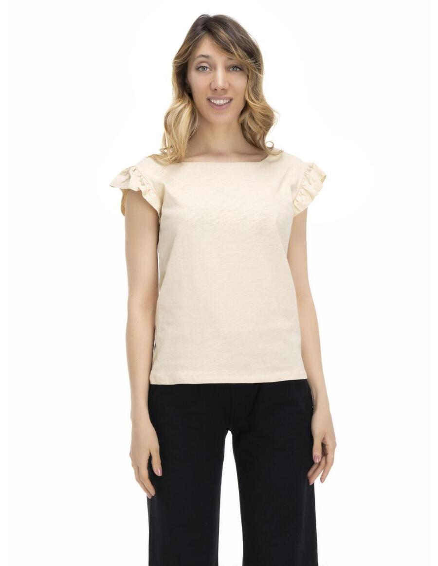 

LEONE 1947 APPAREL Женская футболка земляного тона с рюшами