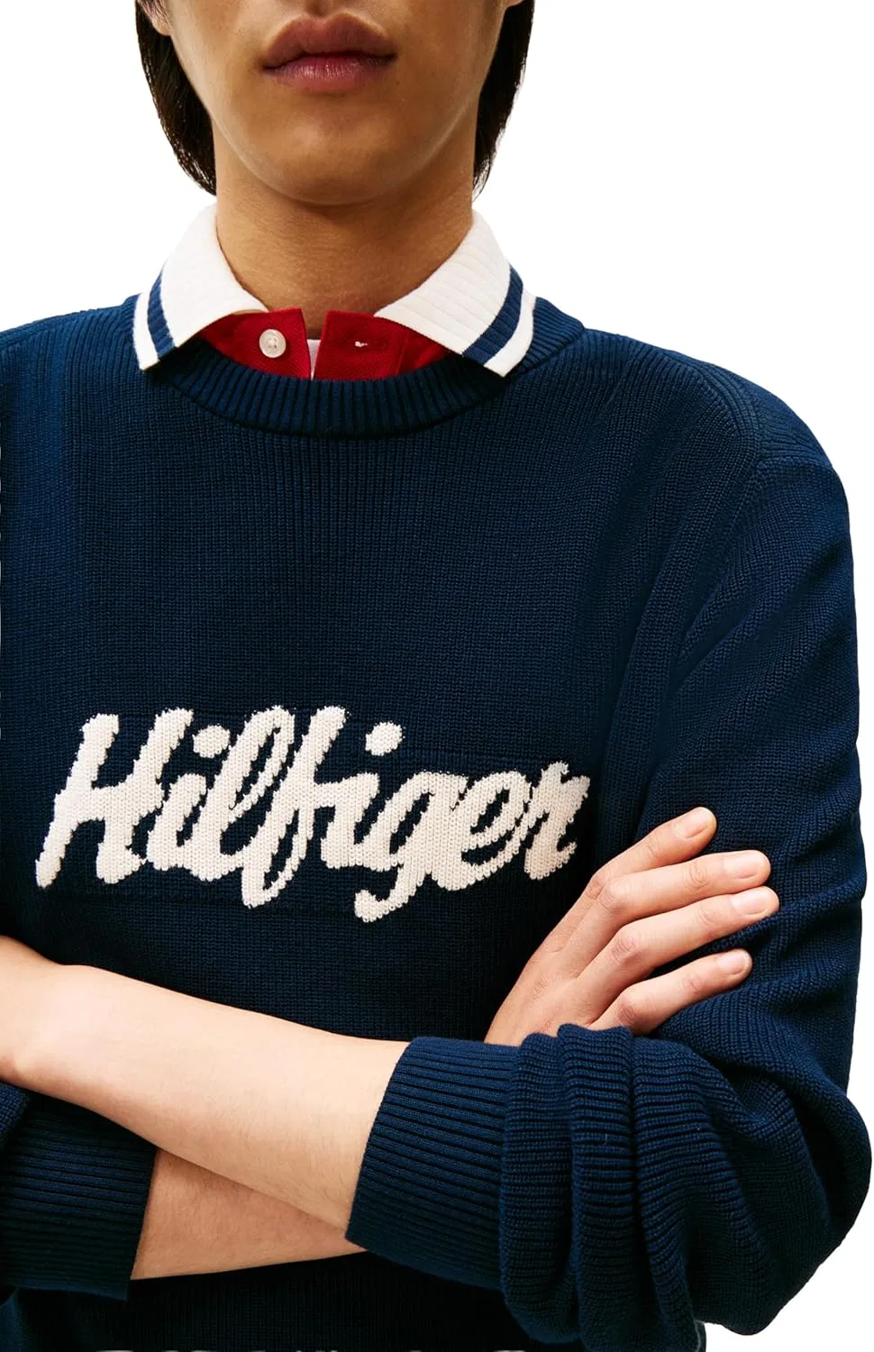 Tommy Hilfiger мужской легкий свитер-пуловер с принтом из хлопка, темно-синий — фото 2