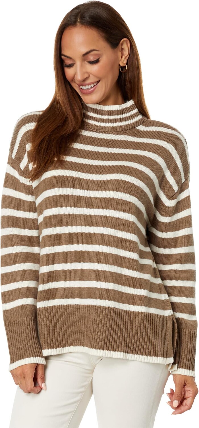 

Полосатая туника с воротником-стойкой Lucky Brand, цвет Shitake Whispe White