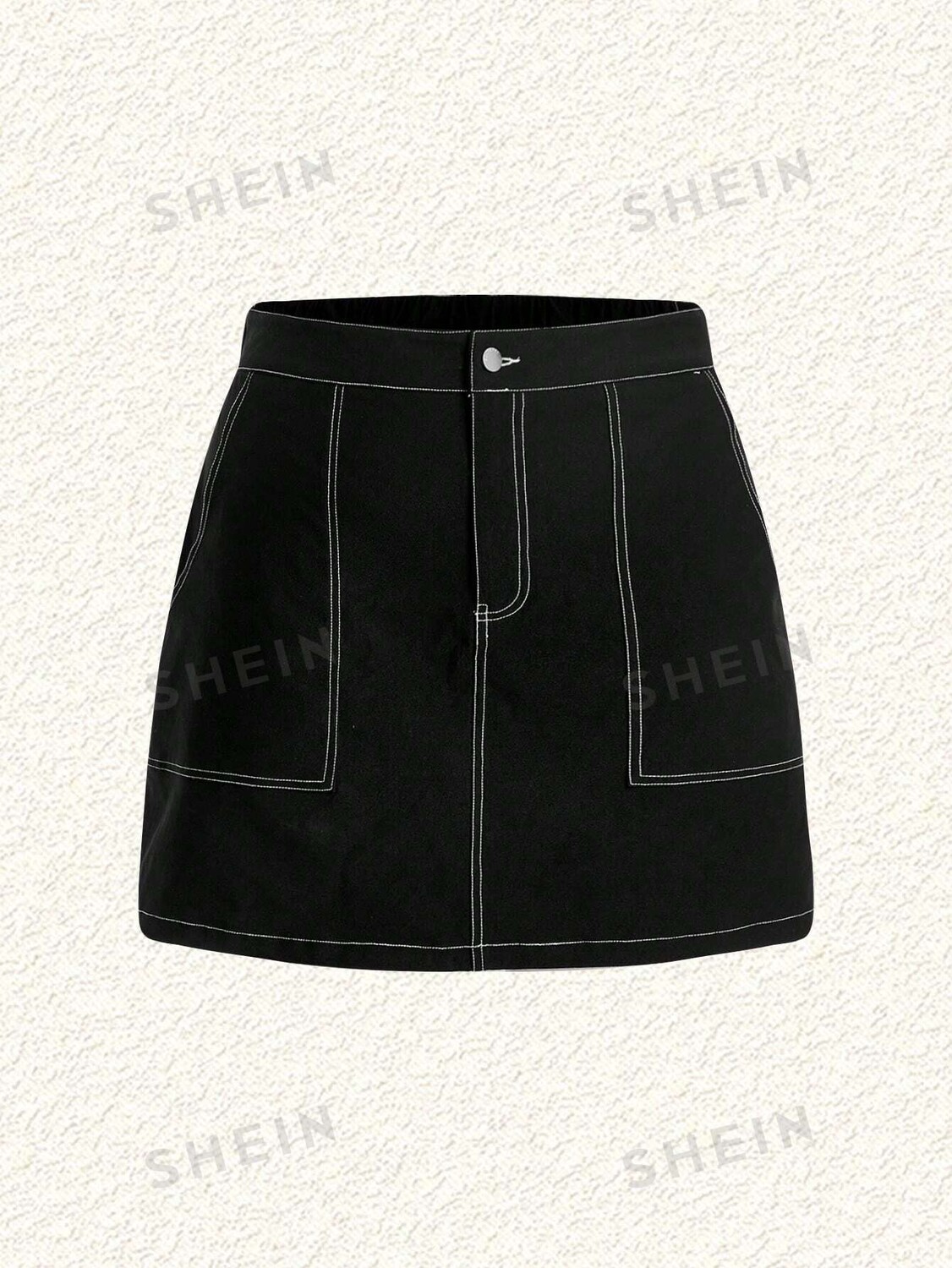 

EZwear Плюс размер Короткая юбка со швом сверху Shein, черный