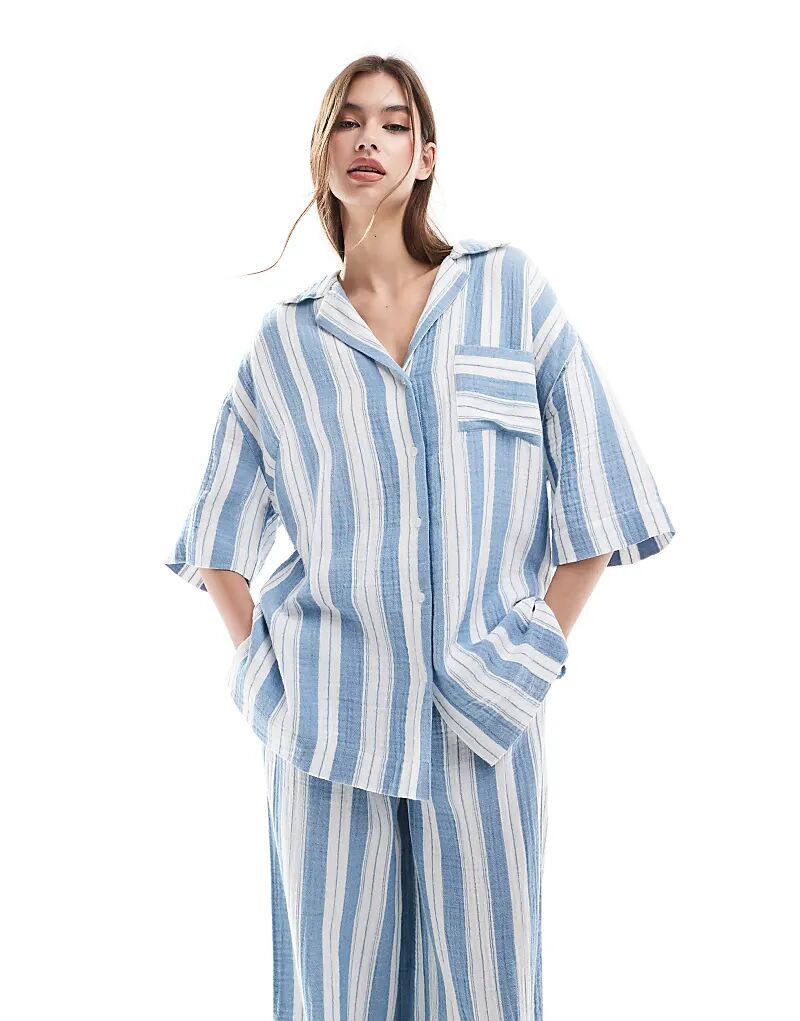 

Свободная рубашка для боулинга в пижамную полоску ASOS DESIGN