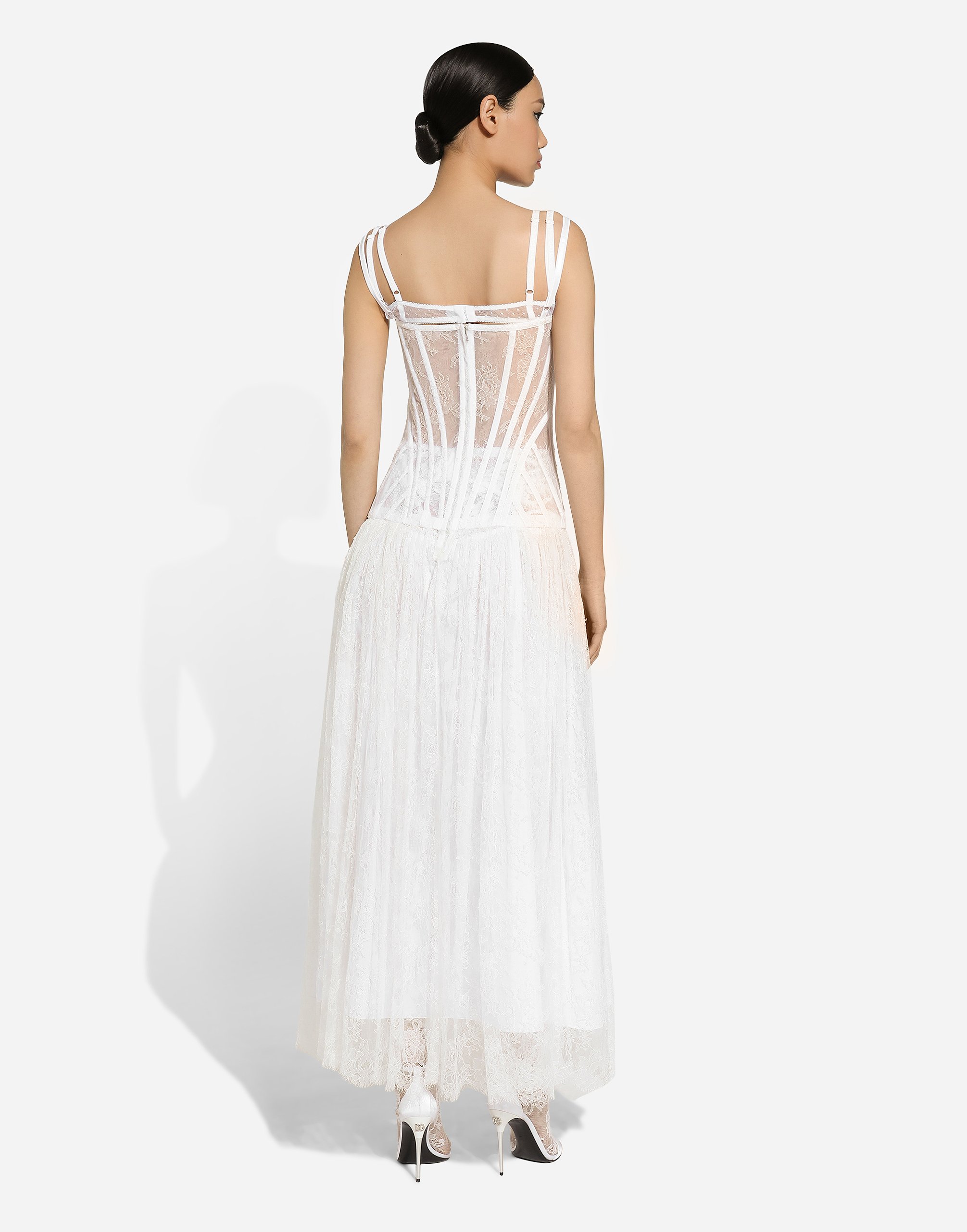 Длинное кружевное платье с корсетной отделкой Dolce & Gabbana, белый — фото 4
