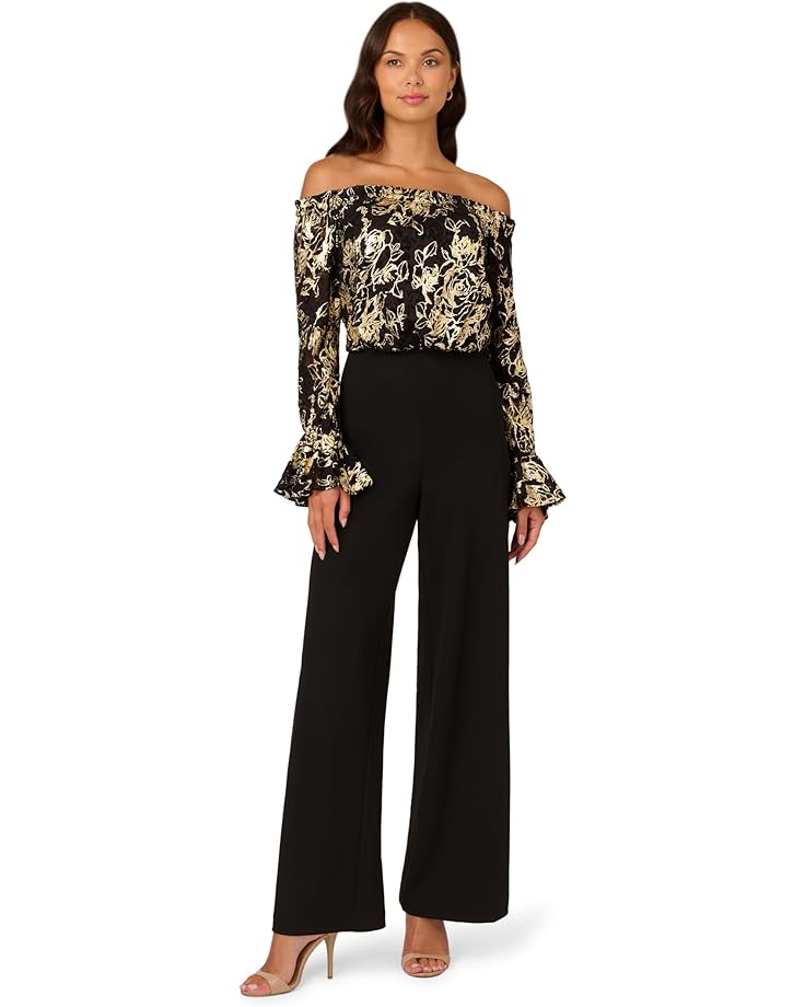 

Комбинезон Adrianna Papell Lace and Crepe Jumpsuit, цвет Black/Gold