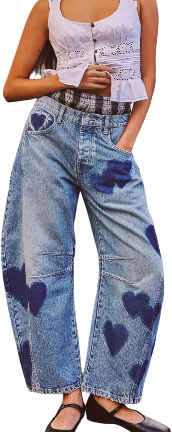 Джинсы с принтом Women's Barrel Jeans, Cartoon Graffiti