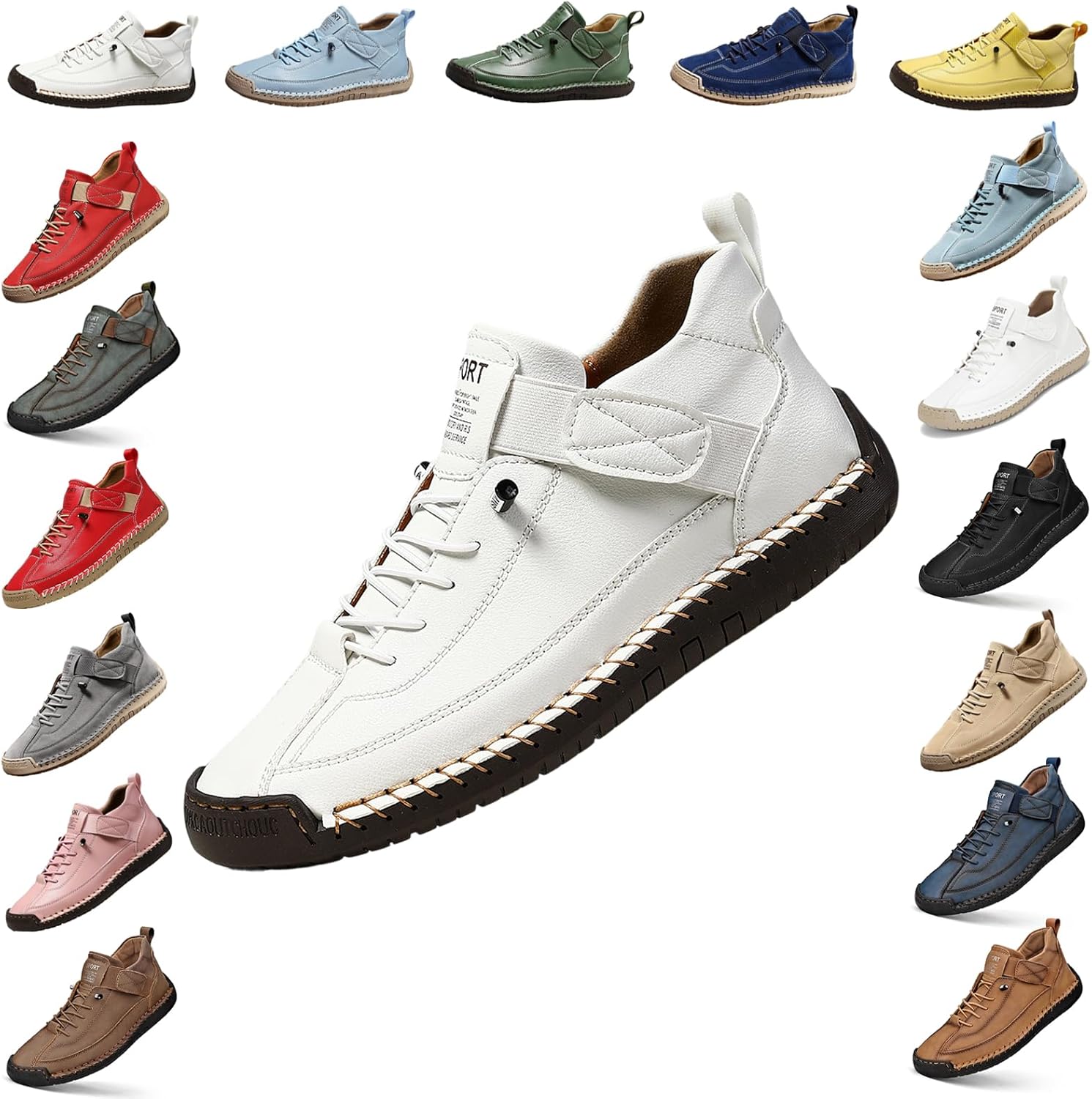 

YTINGNICE Унисекс ортопедические ботинки на щиколотку, ручная работа, кожа с липучкой, поддержка свода стопы, обувь для ходьбы без шнурков, белый