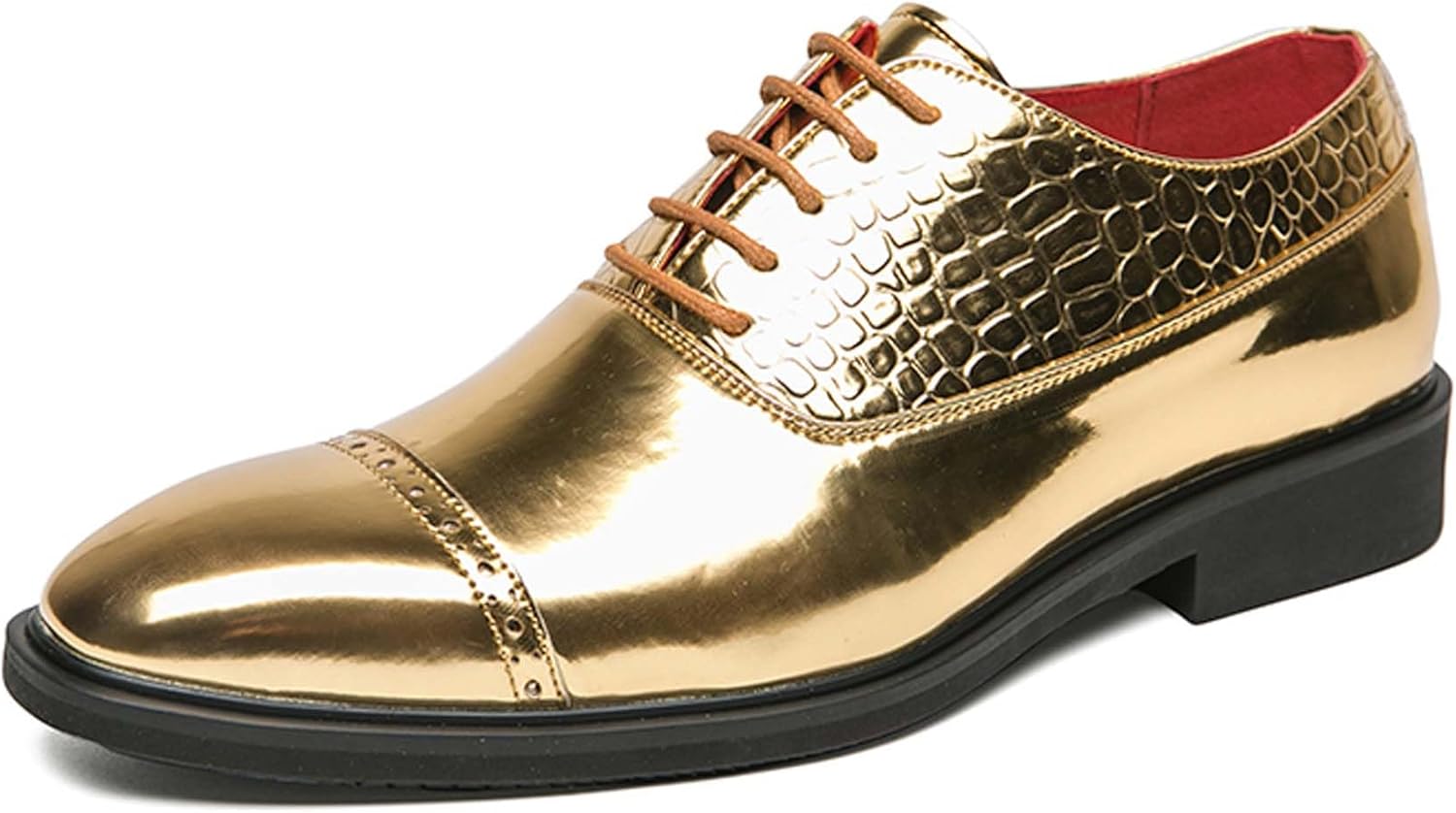 

Мужские оксфорды стильные шнурованные деловые повседневные формальные туфли для офиса, встреч, свадеб, банкетов, танцев, ночных клубов, униформы, фраков и платьев, кожаная обувь Generic, золотой