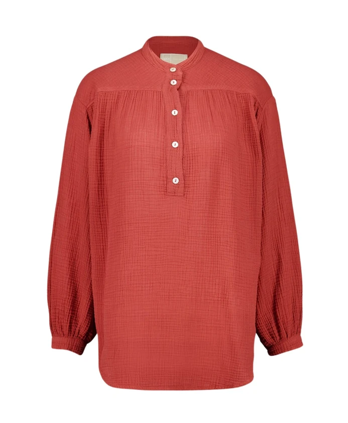 

Хлопковая блузка с длинными рукавами 120% Lino, коричневый