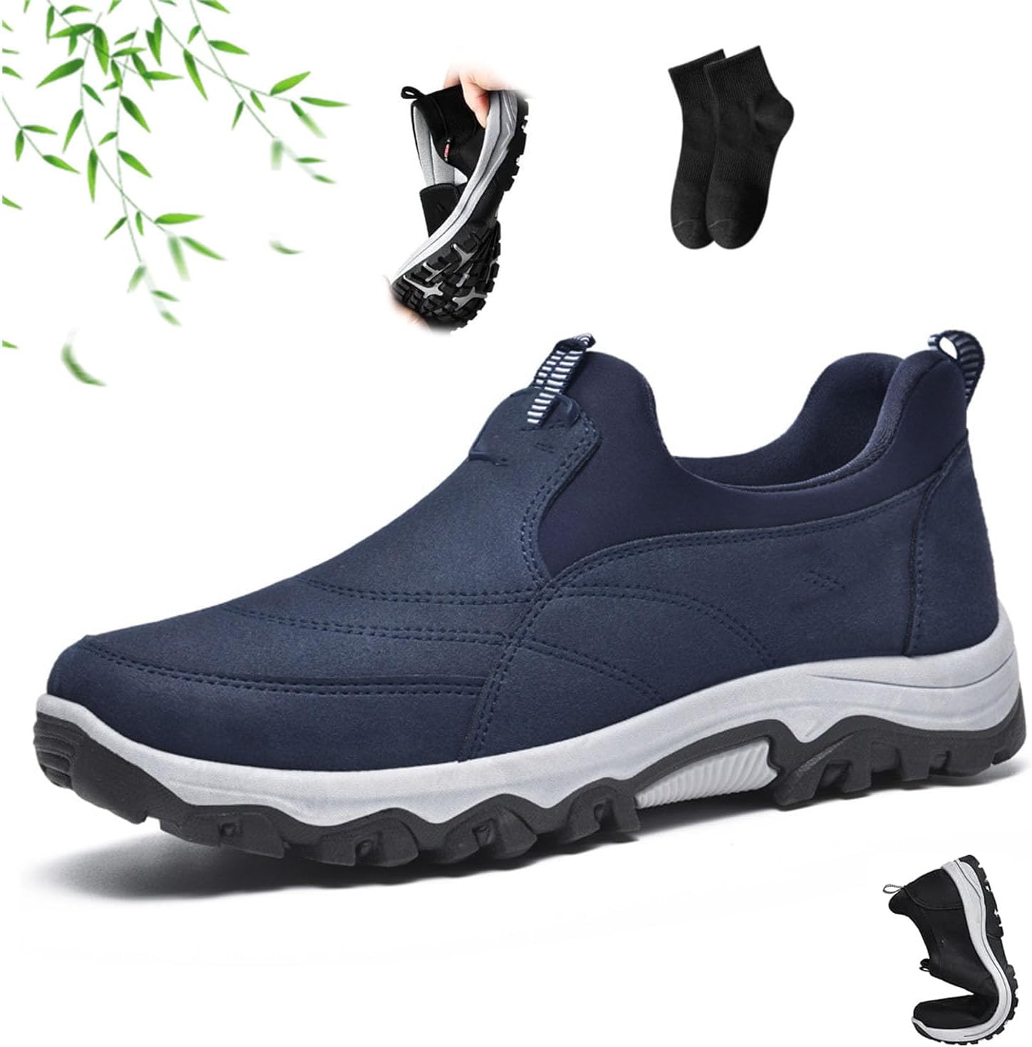 

Мужские комфортные дышащие ортопедические кожаные туфли для ходьбы и походов NoworFewer, мужские тапочки-лоферы без шнурков с ортопедической подошвой и противоскользящей подошвой для пожилых, синий