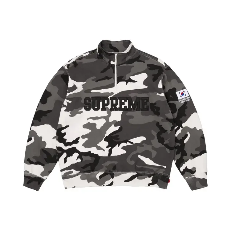 Пуловер Supreme Shop Flag Half Zip Pullover 'Snow Camo Seoul', белый