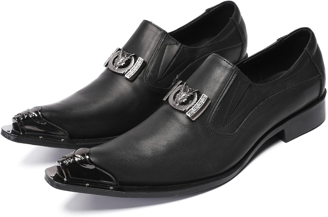 

Мужские слипоны Santimon Penny Loafers - черная кожа, Мужские мокасины с металлическим носком, классические и повседневные туфли для свадьбы, бара и бального зала