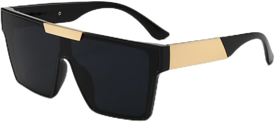 

Модные винтажные роскошные солнцезащитные очки в крупной золотой металлической оправе, цельные солнцезащитные очки для женщин и мужчин (черные, один размер) LXLHWN, Black