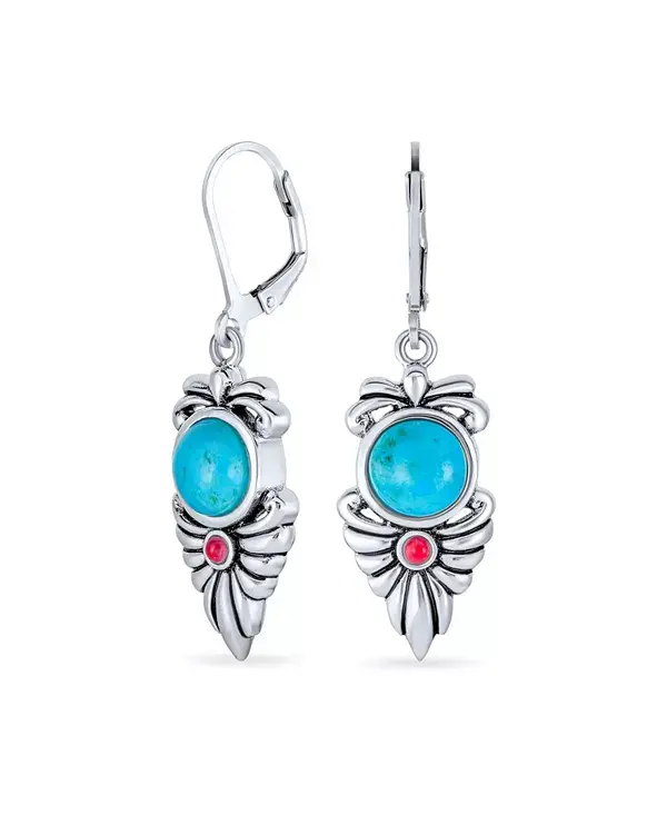 

Серьги-Подвески с перьями на застежке-рычаге из стерлингового серебра в стиле цветка тыквы в стиле коренных американцев юго-запада, разноцветные, сине-зеленые, с натуральным бирюзовым, красным сердоликом Bling Jewelry, turquoise