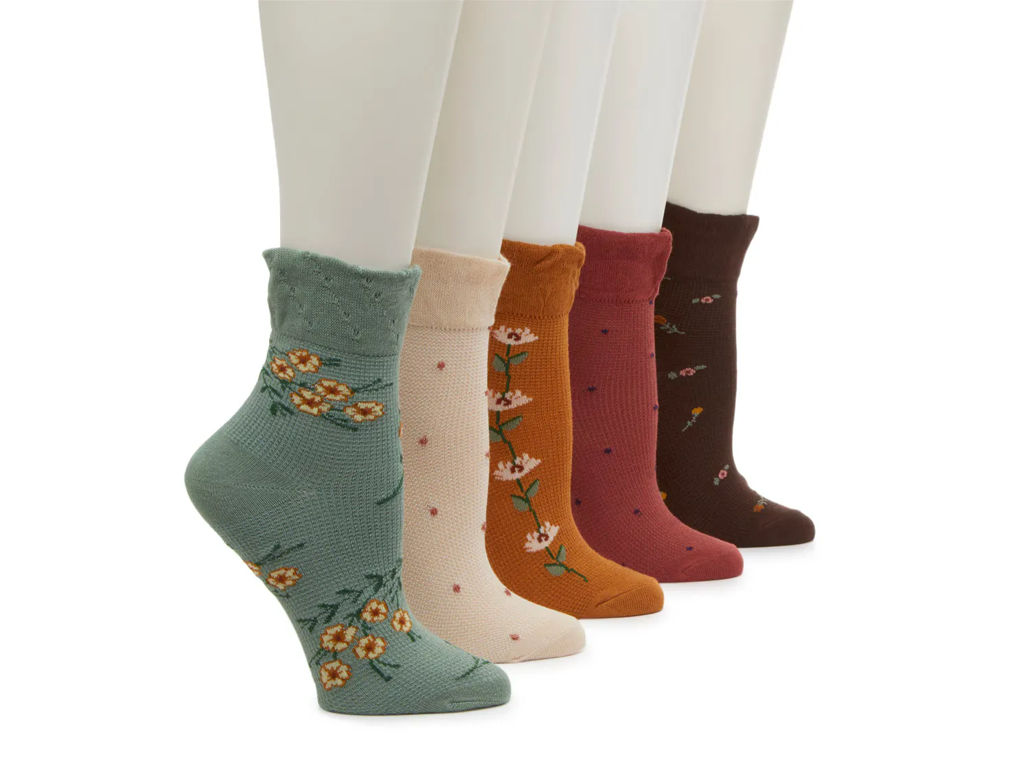 

Носки Floral Waffle Slouch Women's Ankle Socks - 5 Pack Crown Vintage, цвет earthtonemulticolorfloralprint_polkadots