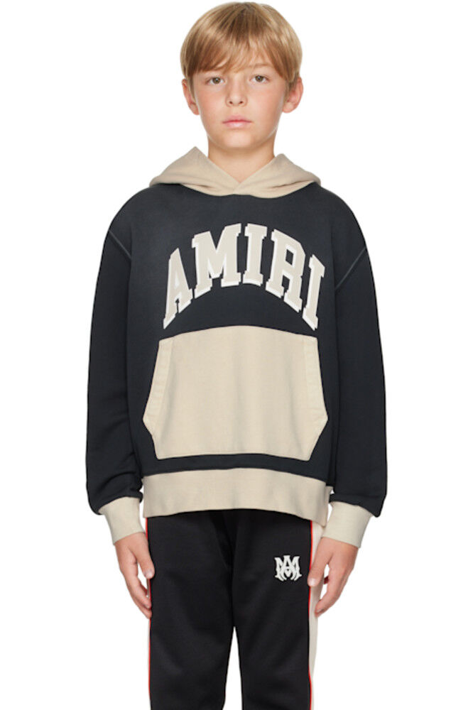 

Детская толстовка с капюшоном AMIRI в черно-бежевом цвете
