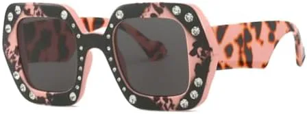 

HaoLMi - Мужские солнцезащитные очки в крупной оправе для путешествий, женские и мужские, в стиле ретро с бриллиантовой инкрустацией, C6 Pink Daimao Black