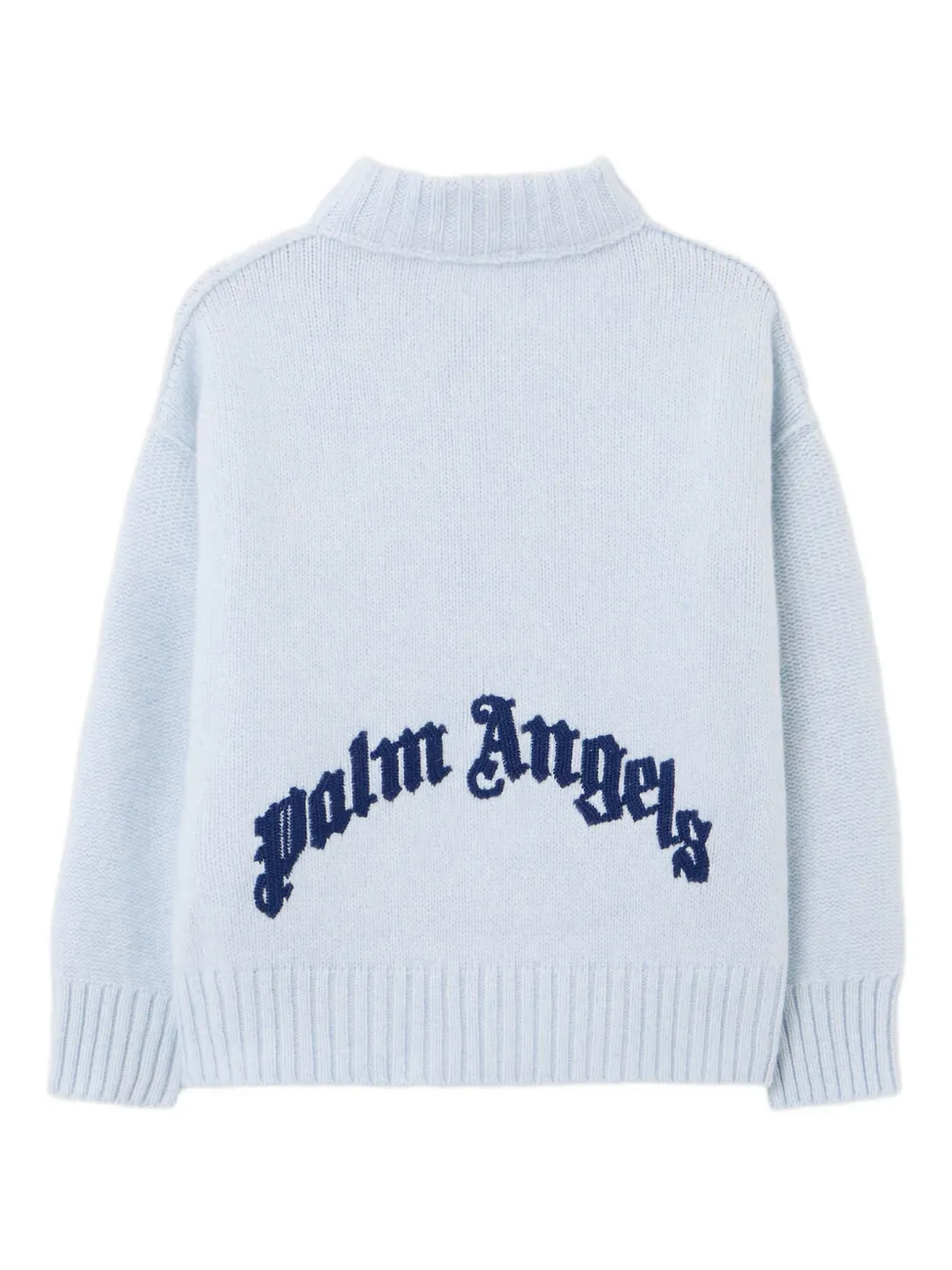 Свитер с круглым вырезом и изогнутым логотипом Palm Angels Kids, синий — фото 2