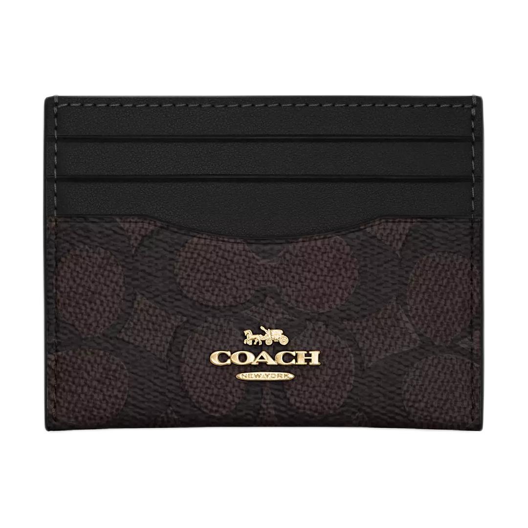 

COACH Мини-картхолдер из прорезиненной ткани женский черный, Black