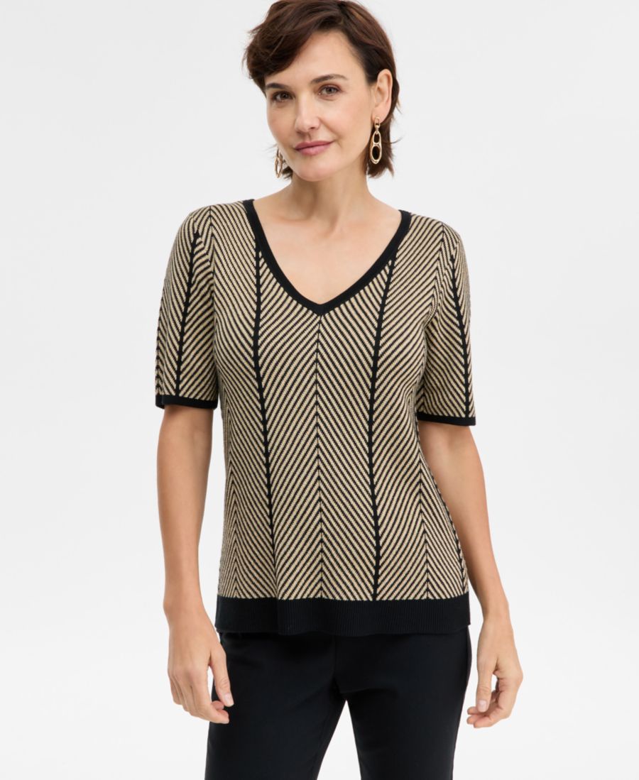 

Укороченный свитер-майка в елочку, эксклюзивно от Macy's JM Collection, Deep Black Beige Combo