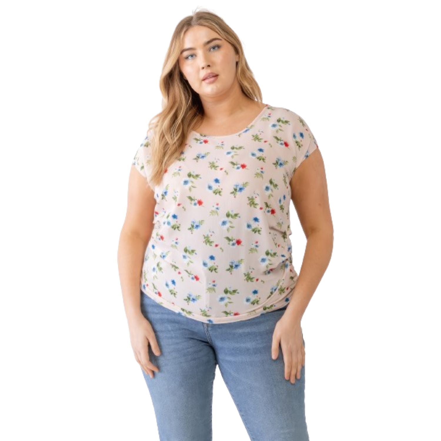 

Плюс Топ с цветочным принтом и сборками FASHNZFAB, розовый