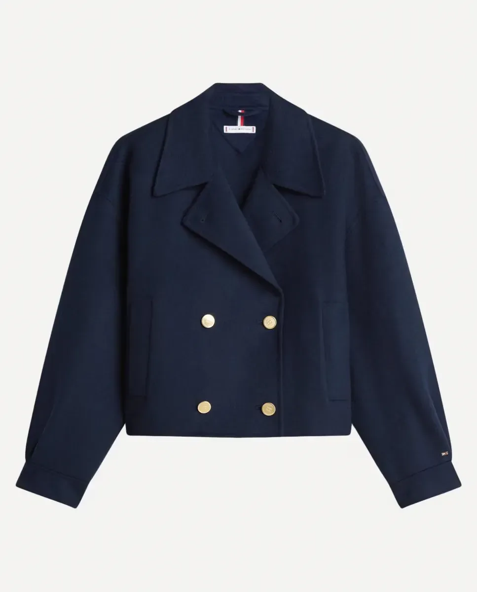 Женское короткое пальто на запах Tommy Hilfiger, темно-синий — фото 4