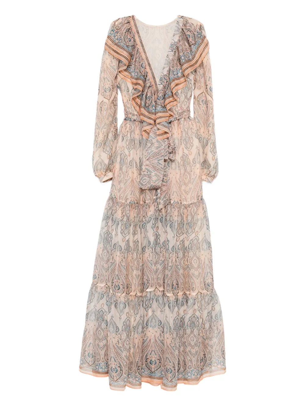 

Платье макси с оборками и принтом пейсли MIAU by Clara Rotescu, нейтральный